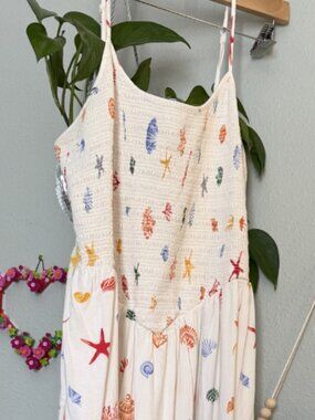 A New Day Seashell Starfish Print Smocked Maxi Dress - Size L